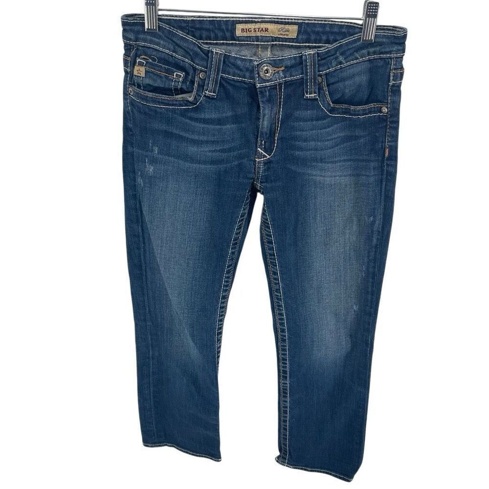 Big Star Women's Rikki Low Rise Stretch Denim Cropped Jeans Dark Wash Blue Sz 27